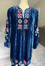 Johnny Was Velvet Yoke  Embroidered Knee Length Dress       SZ XL