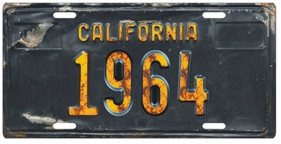 California 1964 License Plate w/ Weathered Raised Letter ''Effect''