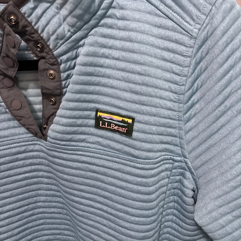 Pullover LL Bean Airlight tejido a presión para mujer pequeño mediano azul acanalado Foto 2 de 4
