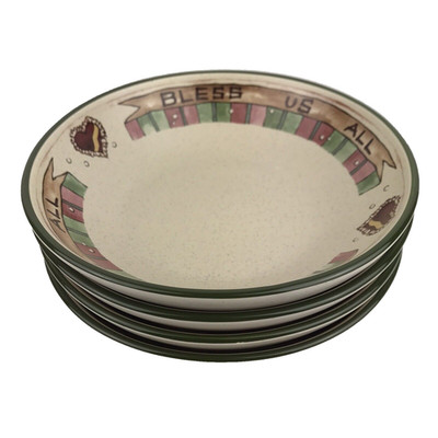 Boyds Bearware Pottery Works Soup Cereal Bowl ''Bless Us All'' Hearts 7.75'' 2001