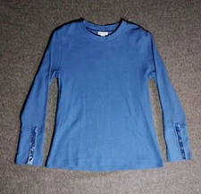 NEW Sundance Blue Thermal Knit Long Sleeve Ribbed Top Velvet Accent Button PL