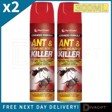 2 x ANT KILLER SPRAY 300ML INDOOR OUTDOOR COCKROACHES BEETLES INSECTS BUGS NEW