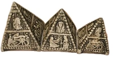 EGYPTIAN STONE Set 3 Pyramids with Symbols & Hieroglyphics Very Nice Shape