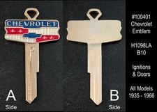 Vintage NOS Chevrolet Gold Plated Key Blank H1098LA B10 All Models 1935 - 1966