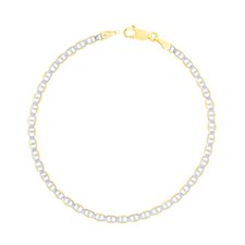 10K Yellow Gold Solid 3mm Pave Diamond Cut Mariner Anchor Chain Bracelet 7.5"