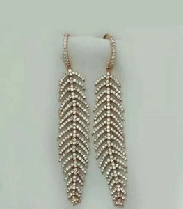 Authentic 2Ct Round Cut Lab Created Diamond Feather Dangle Earrings 14k Rose Gold Plated