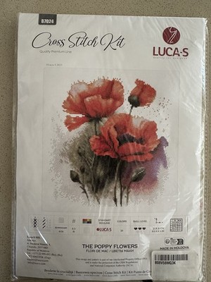 New Luca -S THE POPPY FLOWERS B7024 Counted Cross Stitch Kit on Aida 21x21 Cm