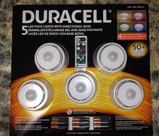 New Duracell 5 Wireless LED Puck Color Lights w/ Directional Base Remote Control