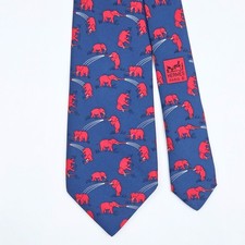 HERMES TIE 7111 OA Elephant on Dark Blue Silk Necktie