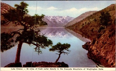 Vintage Lake Chelan Scenic Postcard Cascade Mountains Washington