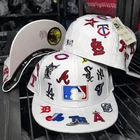 NEW 2024 MLB Teams Patch Logos All-Over Black/White 59FlFTY Fitted Cap-5950 Hat