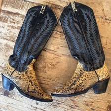 Larry Mahan Women s Sz 5.5 Python Snakeskin Vintage Boho Cowboy Boots Made In TX