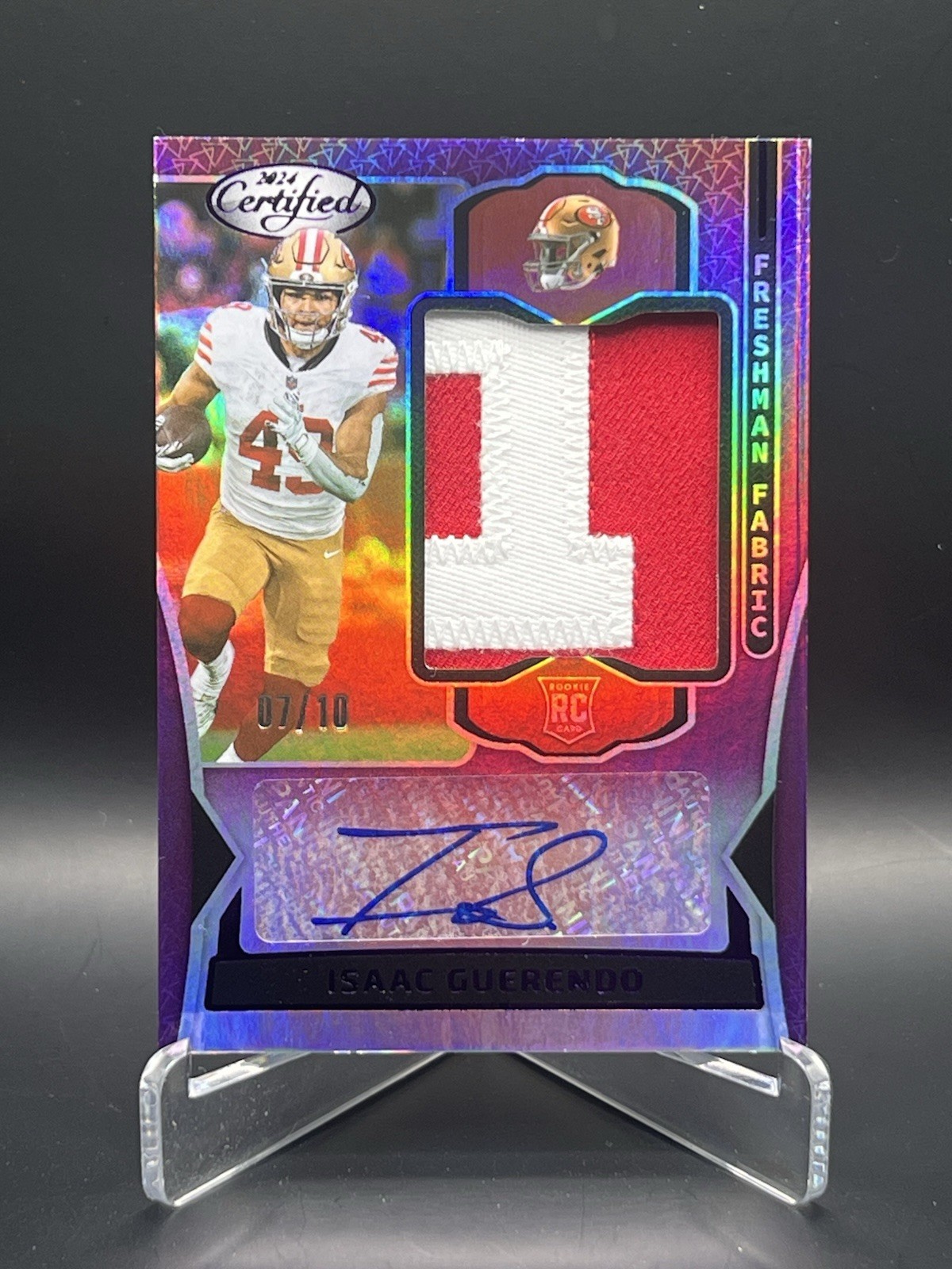 2024 Certified Isaac Guerendo RC Freshman Fabric Autograph Purple Mirror /10 SSP