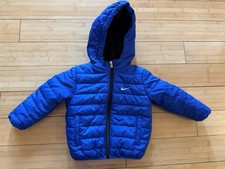 Nike Baby Boy's Blue Logo Print Essential Padded Hooded Quilted Jacket Size 18M