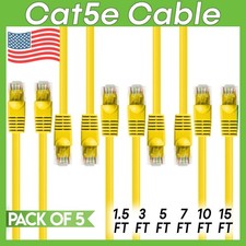 5 PACK Cat5e Cable Yellow Cat 5 Patch Cord Ethernet RJ45 Connectors LAN Wire