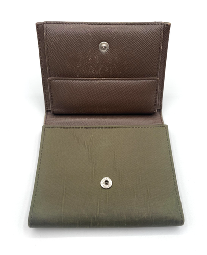 PRADA Tri Fold Portefeuille Sac à Main Tessuto Nylon Cuir Kaki Marron Authentique _0166 - Photo 10/24