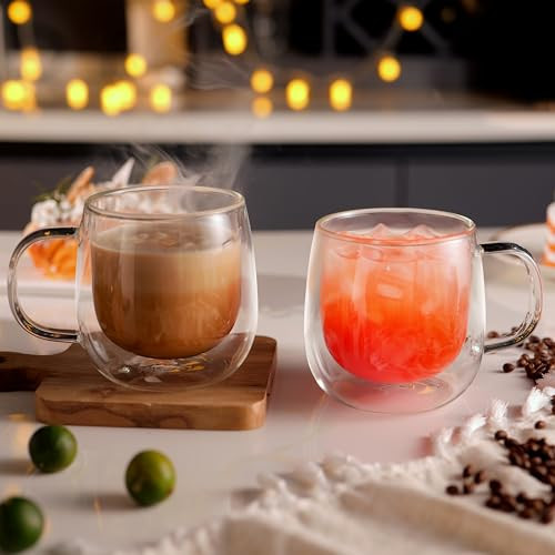 16oz Double Walled Glass Coffee Mugs(2-pack),Large Clear Coffee Cups with - Picture 6 of 7