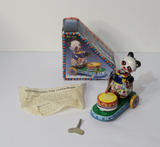 Drumming Animal Clockwork Tin Wind Up Toy VTG Key Instructions Orig WORKS MS 565