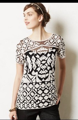 Anthropologie Everleigh Rococo Crochet Blouse Top Sz S Boho Baroque Neutral 
