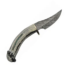 Rite Edge Fixed Knife Damascus Steel Skinner Blade Deer Horn/Kingman - RU-DHDMB1