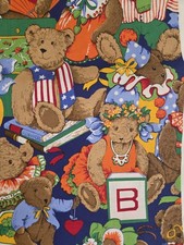 Vintage 90s VIP Cranston Teddy Bears All Dressed Up Cotton Fabric Americana