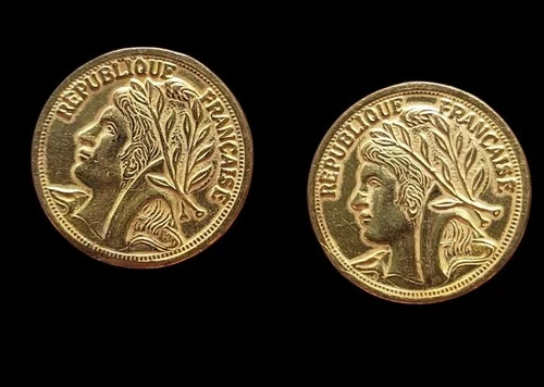 Miriam Haskell Vintage French Republic  Coin Clip On Earrings  Gold Tone Signed