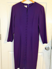 Vtg  Talbots Petites Purple 100% Wool A-Line Midi Dress 8P USA Classic Formal 