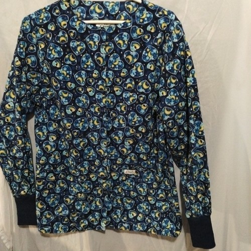 Long Sleeve Scrub XS Crest Cottons Blue Long Sleeve Stars Hearts Moon