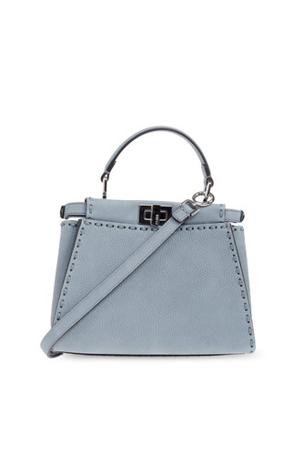 FENDI Peekaboo Mini $5550 Light Blue Nubuck Top Handle Bag New & Authentic
