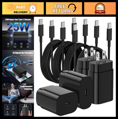 Fast Charging USB C Charger Block 25W for Samsung Galaxy S23 S22 Note 20 + 2 Cab