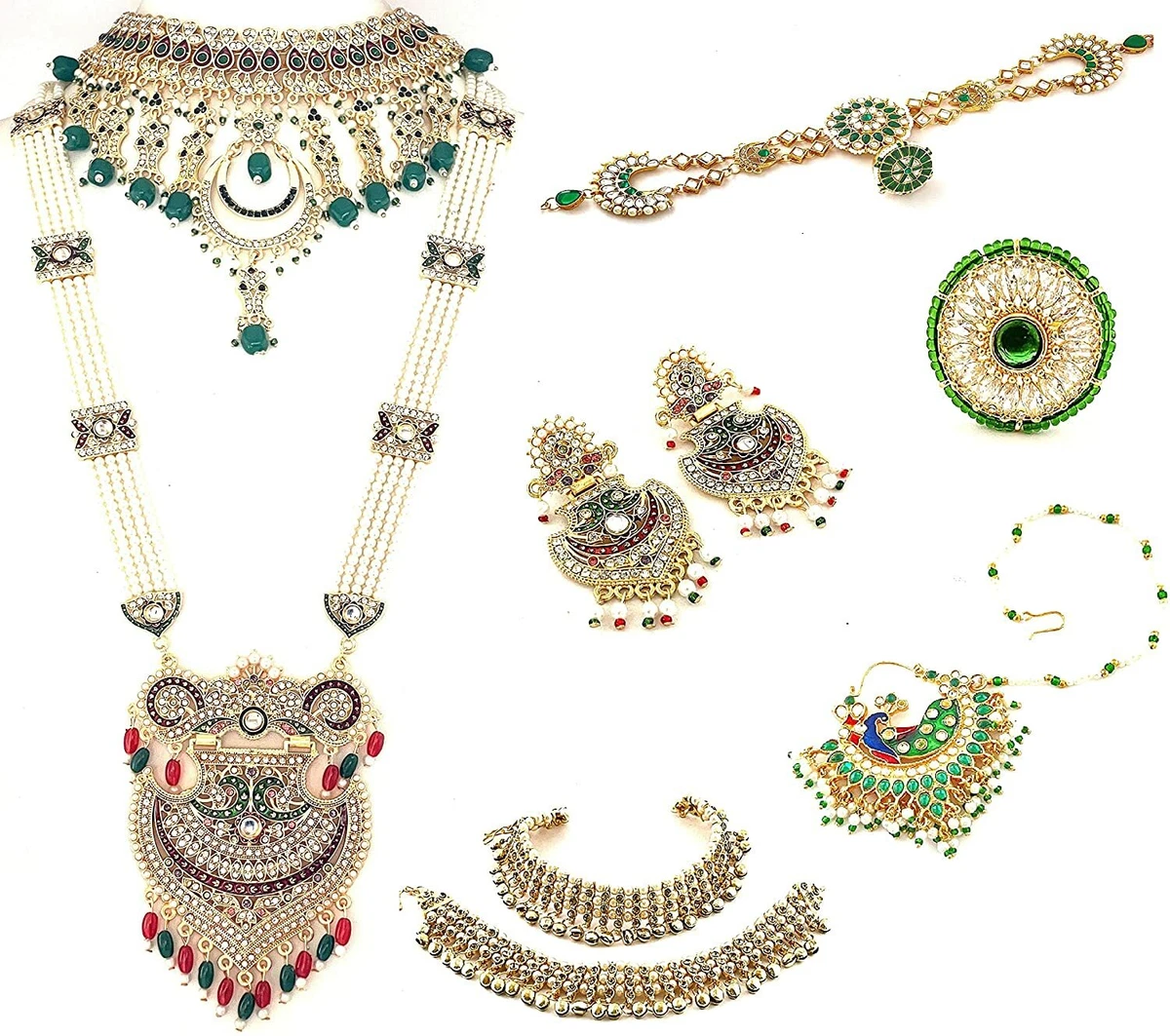Rajasthani Gold Plated AD CZ Dulhan Bridal Jewellery Set Heavy with Choker a1999