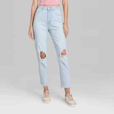 Women's Super-High Rise Distressed Mom Jeans - Wild Fable - Light Wash Size 00