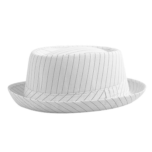 Men's Classic Stripe Pork Pie Fedora Hat Flat Top Bowler Panama Trilby Jazz Cap - Picture 12 of 13