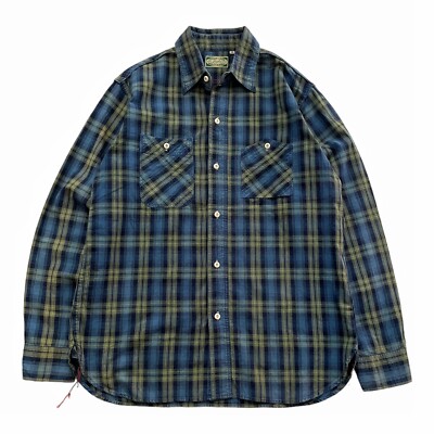 Sugar Cane Toyo Enterprise Plaid Flannel Work Shirt Long Sleeve Chain Stitch