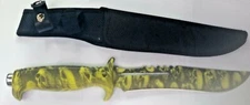 Zombie Skull Camo Hunting Knife 13" - Yellow KKC, Black Sheath