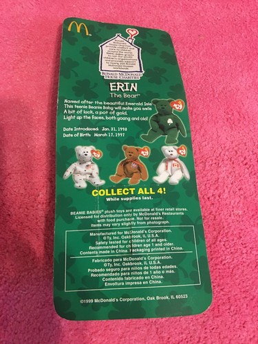 Erin The Bear-McDonald's Ty Beanie Baby con errores raros - Imagen 2 de 4