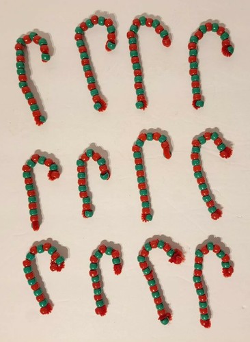 Vintage Hand Perlen Pfeifenreiniger Zuckerstange Ornamente Dekorationen rot grün 12 Stück - Bild 5 von 10