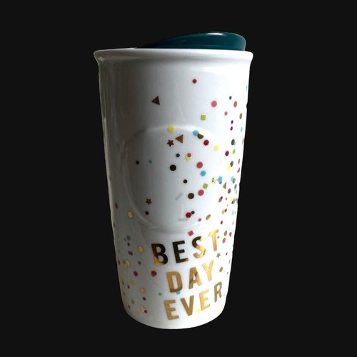 Taza de viajero Starbucks Confetti 2015 ""Best Day Ever"" doble pared 10 Fl Oz - Imagen 4 de 15