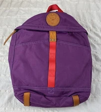 Will Leather Goods Backpack "Give Will" Purple Canvas Tan Leather Bag Rucksack