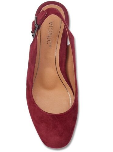 Vionic 6.5 M Plaza Nareen Wine Red Suede Leather Slingbacks Heels Pumps NEW - Picture 4 of 6