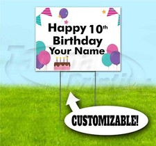 HAPPY BIRTHDAY CUSTOM AGE AND NAME 18x24 Yard Sign WITH STAKE Corrugated Bandit
