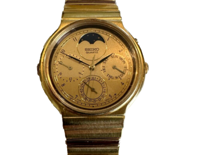 Vintage Seiko Moonphase Calender 7F39-6000 gold colored watch