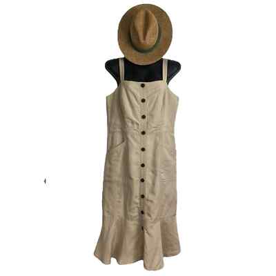 BANANA REPUBLIC TAN LINEN-BLEND BUTTON-FRONT DRESS MIDI LINED PREPPY CHIC  CLASSY | eBay