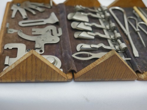 1889 Wood Wooden Sewing Puzzle Box- Hinged Folds out to lay flat- lots of parts! - Picture 4 of 12