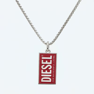 Diesel Stainless Steel Logo Dog Tag Necklace Men's Silver Pendant