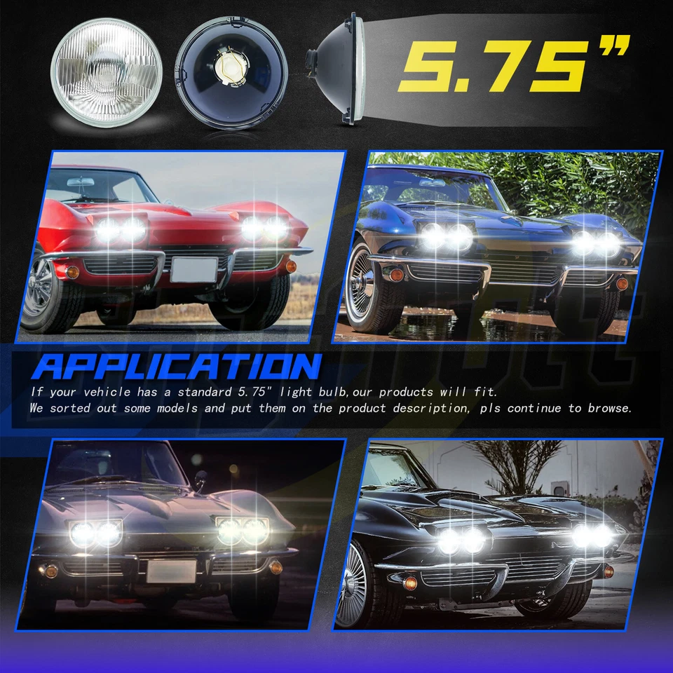 For Mercedes-Benz 380SL 450SL 560SL 4PCS 5.75" Round LED Headlights Hi-Lo Beam - Image 2 of 4