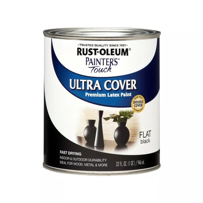 Rust Oleum Painters Touch Ultra Cover Flat Black Premium Latex Paint 1 Quart