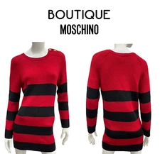 NWT $625 Boutique Moschino Red Striped Wool Swearer Dress Size: IT40 (US 6)