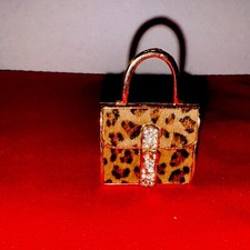 Key Chain Purse Leopard Skin Bag with Crystal Embellishments All Metal