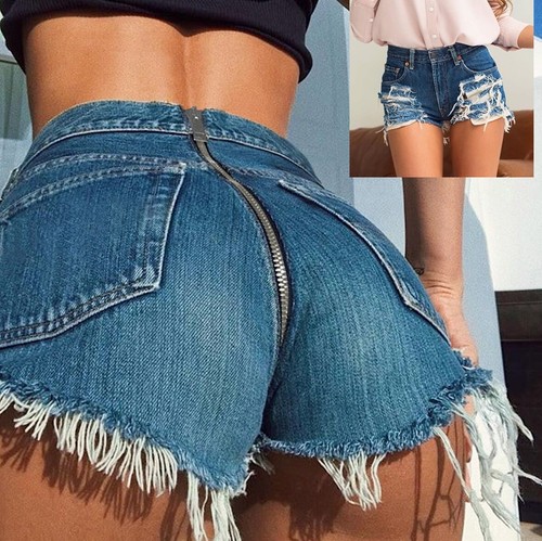 Pantaloncini Jeans con Lampo Dietro Donna Woman Back Zip Denim Shorts  JEA009 P2 | eBay
